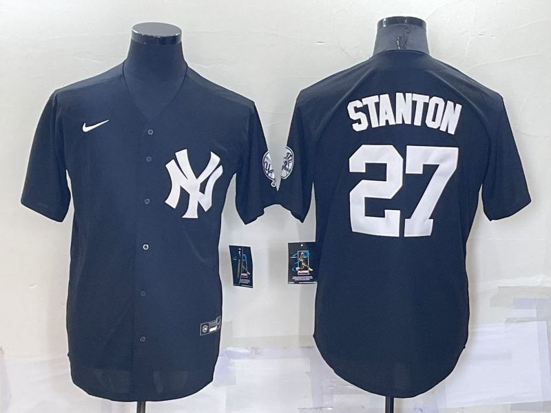 Men New York Yankees 27 Stanton Black Throwback 2022 Nike MLB Jersey